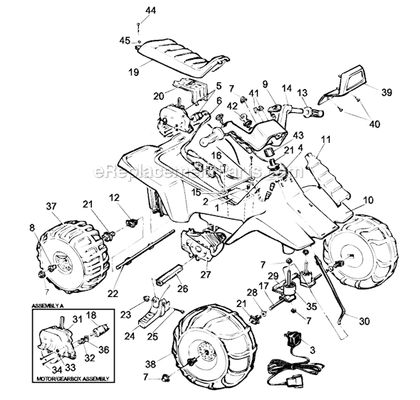 Page A Diagram and Parts List for 75520-9993  Power Wheels Ride-On ATVs